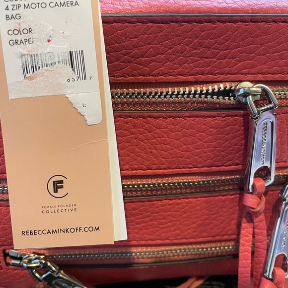 NWT Rebecca Minkoff Moto Leather Camera Crossbody Bag Grapefruit Orange Pink Red - Picture 3 of 7